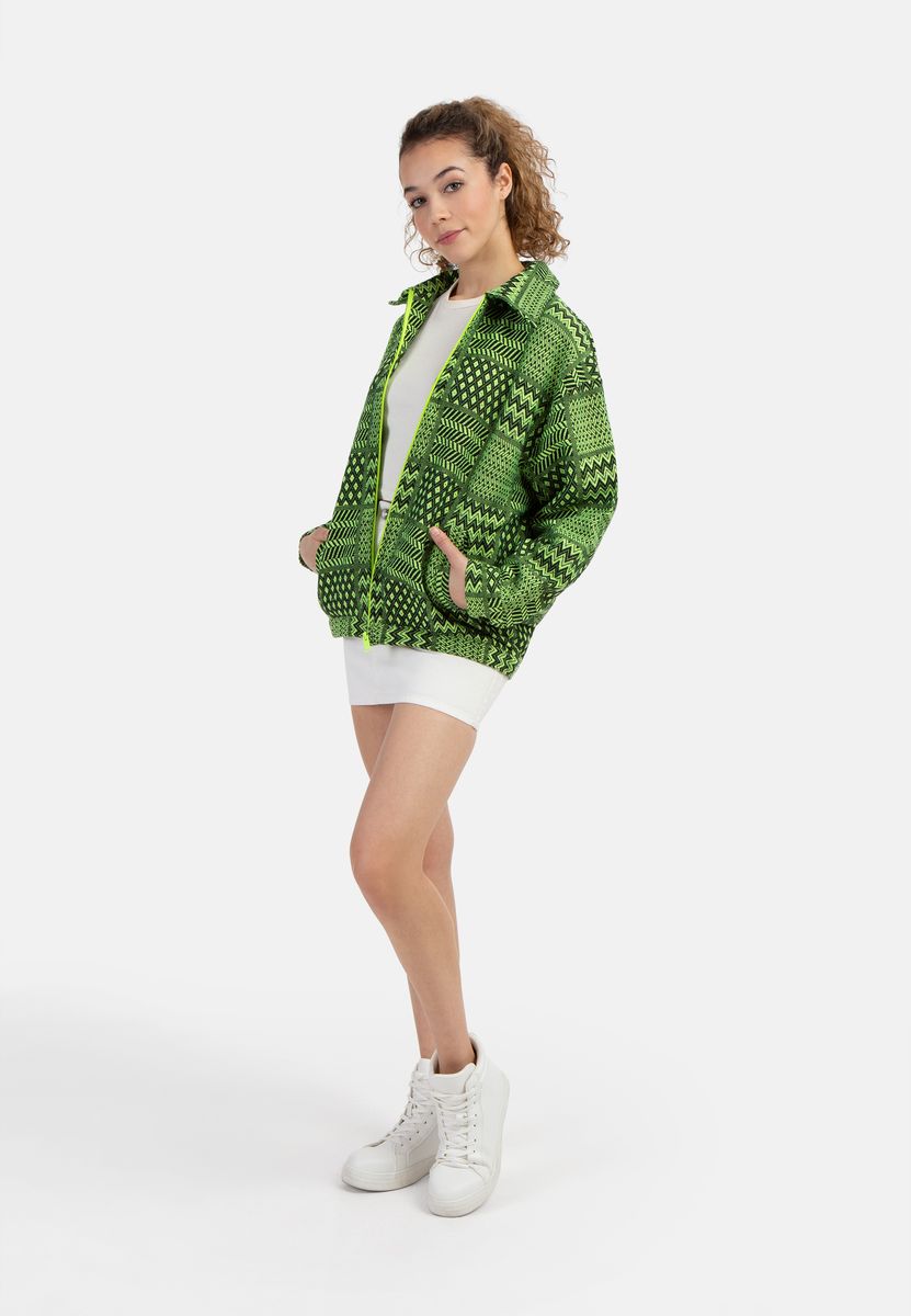Oversized Blouson mit geometrischem Patchwork-Muster