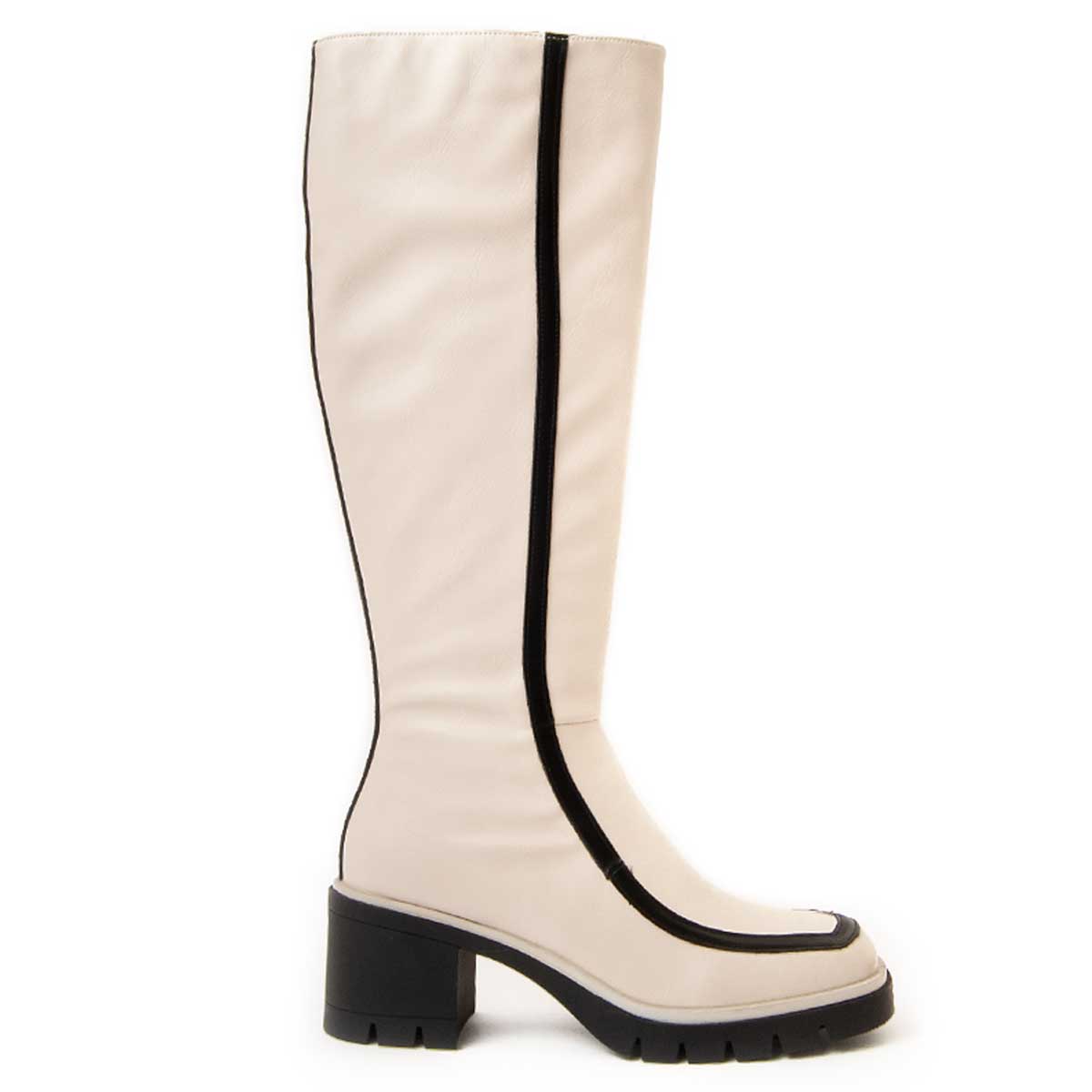 Kniehohe Stiefel mit Kontrastpaspel