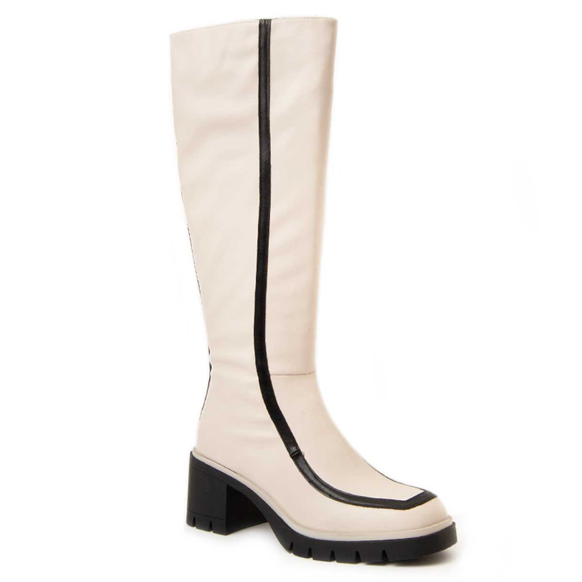 Kniehohe Stiefel mit Kontrastpaspel