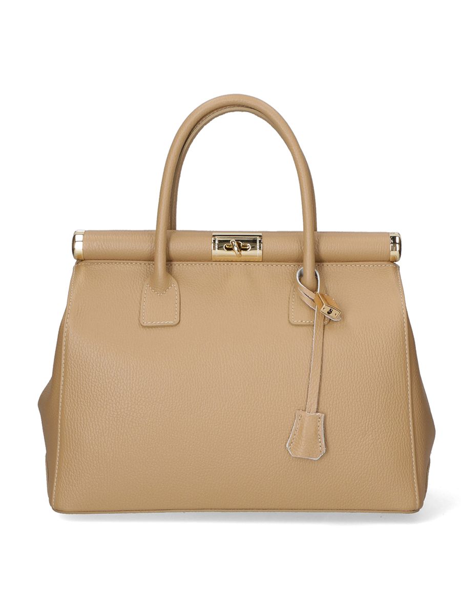 Strukturierte Handtasche mit Ledergriff