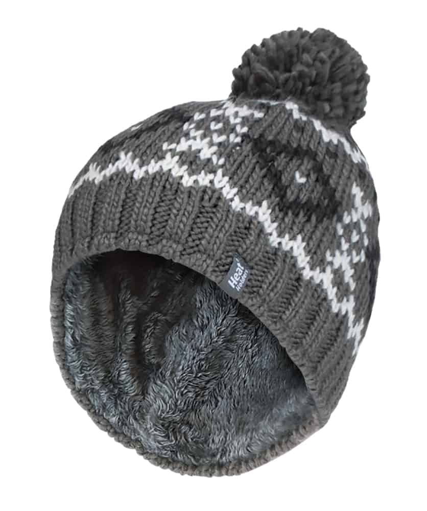 Fleece-gefütterte Bommelmütze mit Fair-Isle-Muster