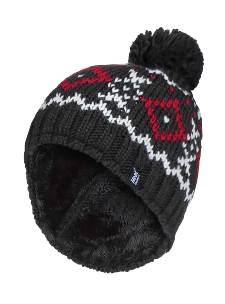 Fleece-gefütterte Bommelmütze mit Fair-Isle-Muster