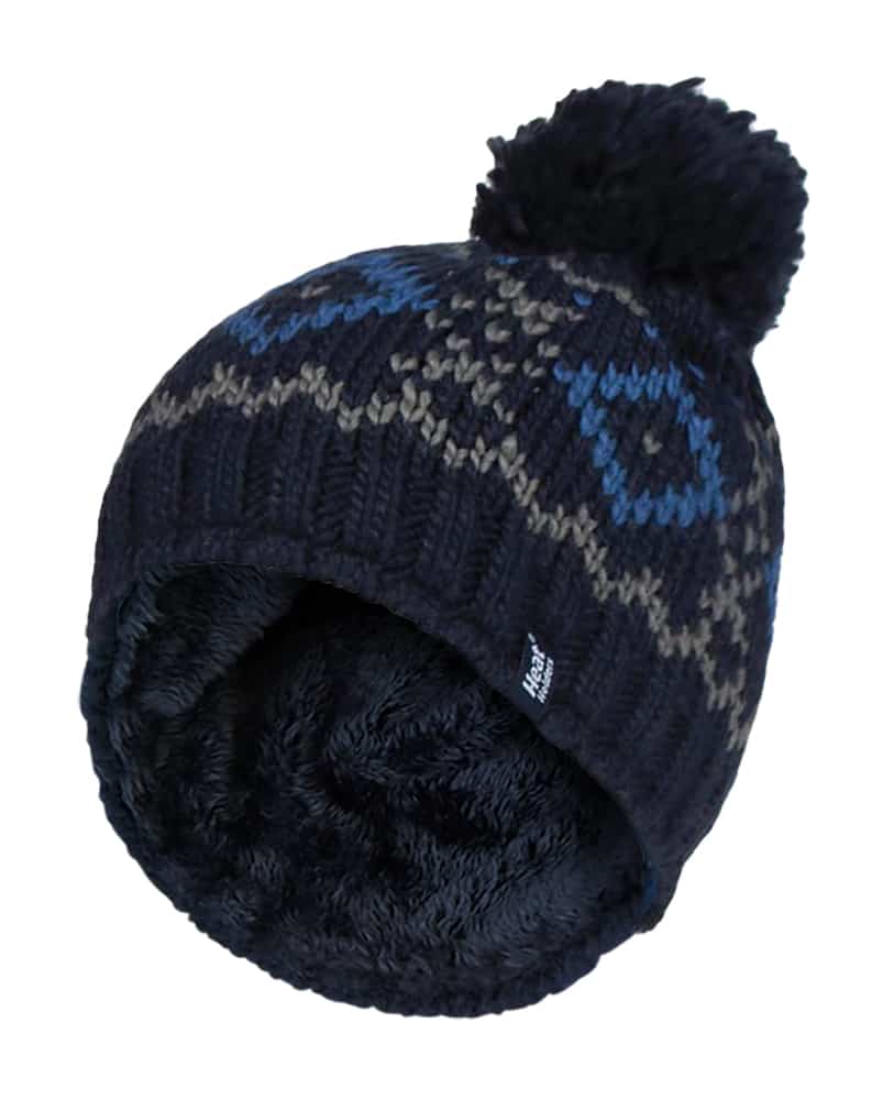 Fleece-gefütterte Bommelmütze mit Fair-Isle-Muster