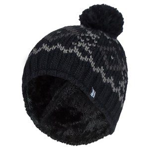 Fleece-gefütterte Bommelmütze mit Fair-Isle-Muster