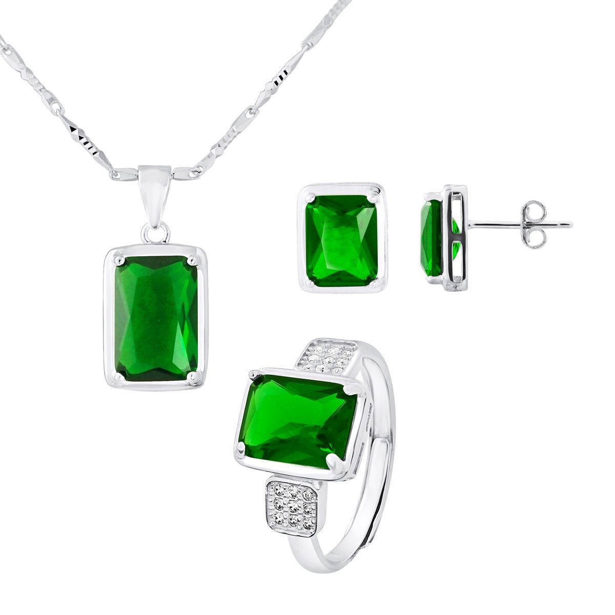 Smaragd Kristall Silber Schmuckset