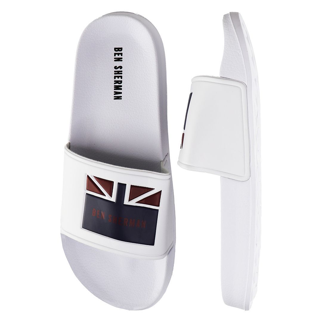 Weiße Pantoletten mit Union Flag Grafik