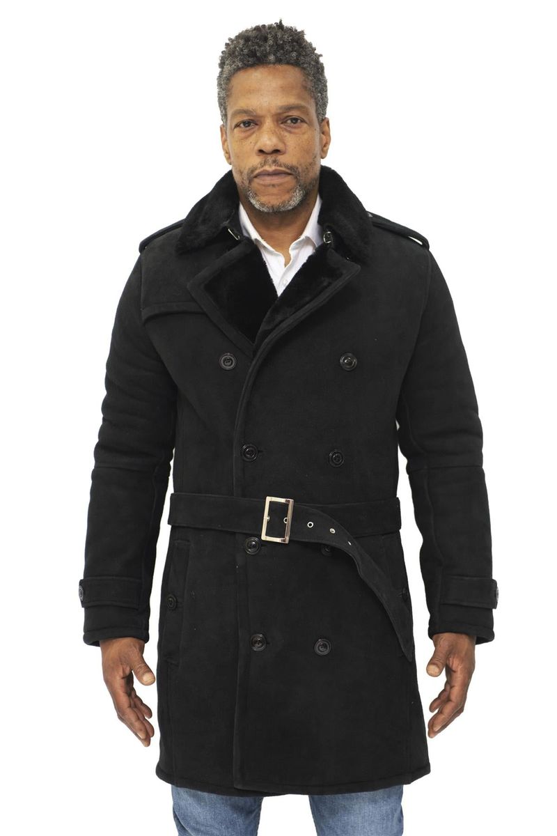 Herren Shearling Lammfell Wildleder Cabanjacke