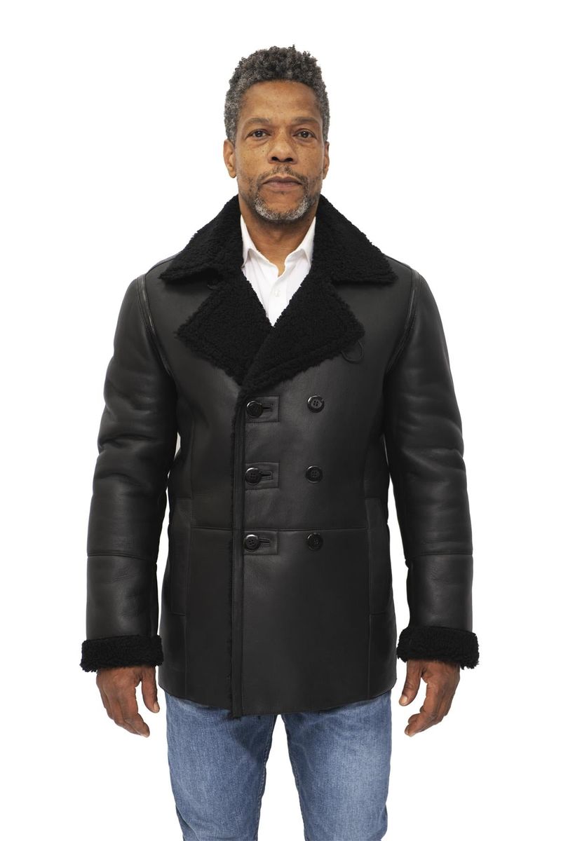 Zweireihiger Shearling-Cabanjacke für Herren