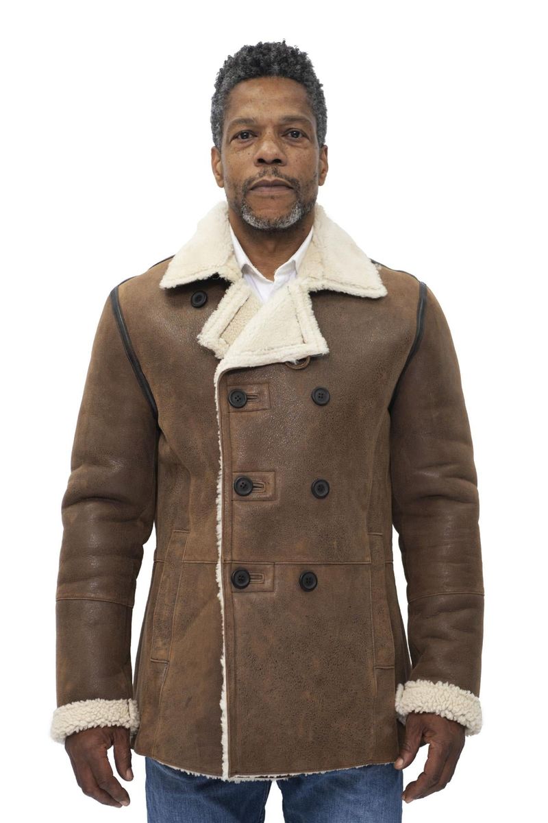 Zweireihiger Shearling-Cabanjacke für Herren