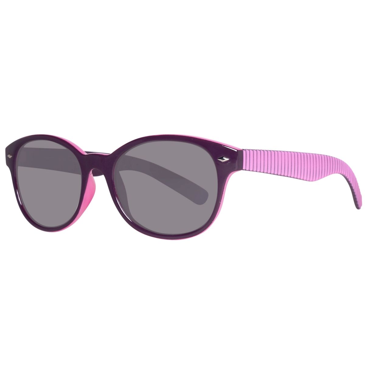 Runde Sonnenbrille mit pinkfarbenen Bügeln