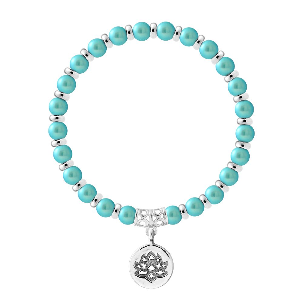 Türkis Perlenarmband mit Lotus-Anhänger