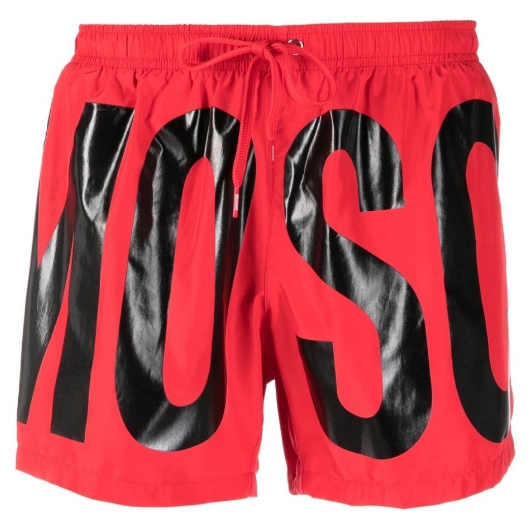 Rote Badeshorts mit Logo-Print