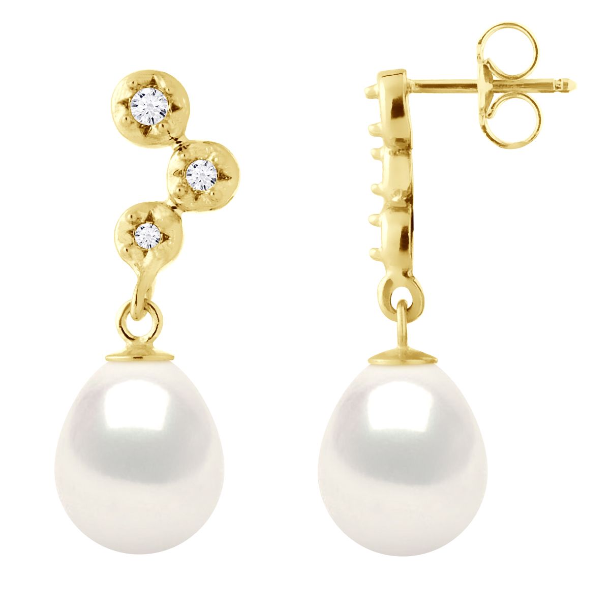 Goldene Ohrhänger mit Perlen und Diamanten