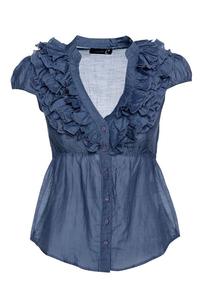 Ärmellose Bluse mit Rüschen und Knopfleiste
