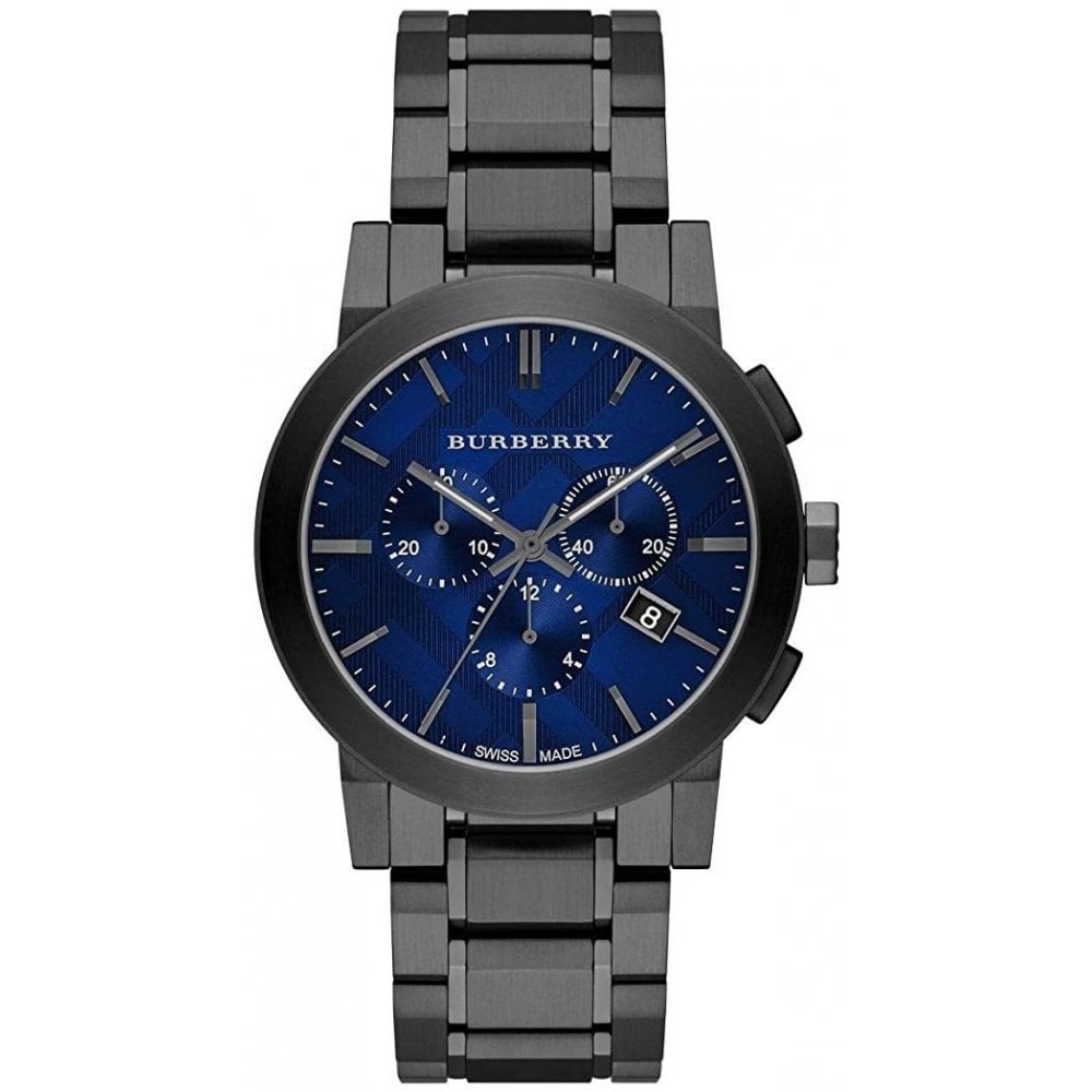 Herren Gunmetal Chronograph Uhr Blaues Zifferblatt
