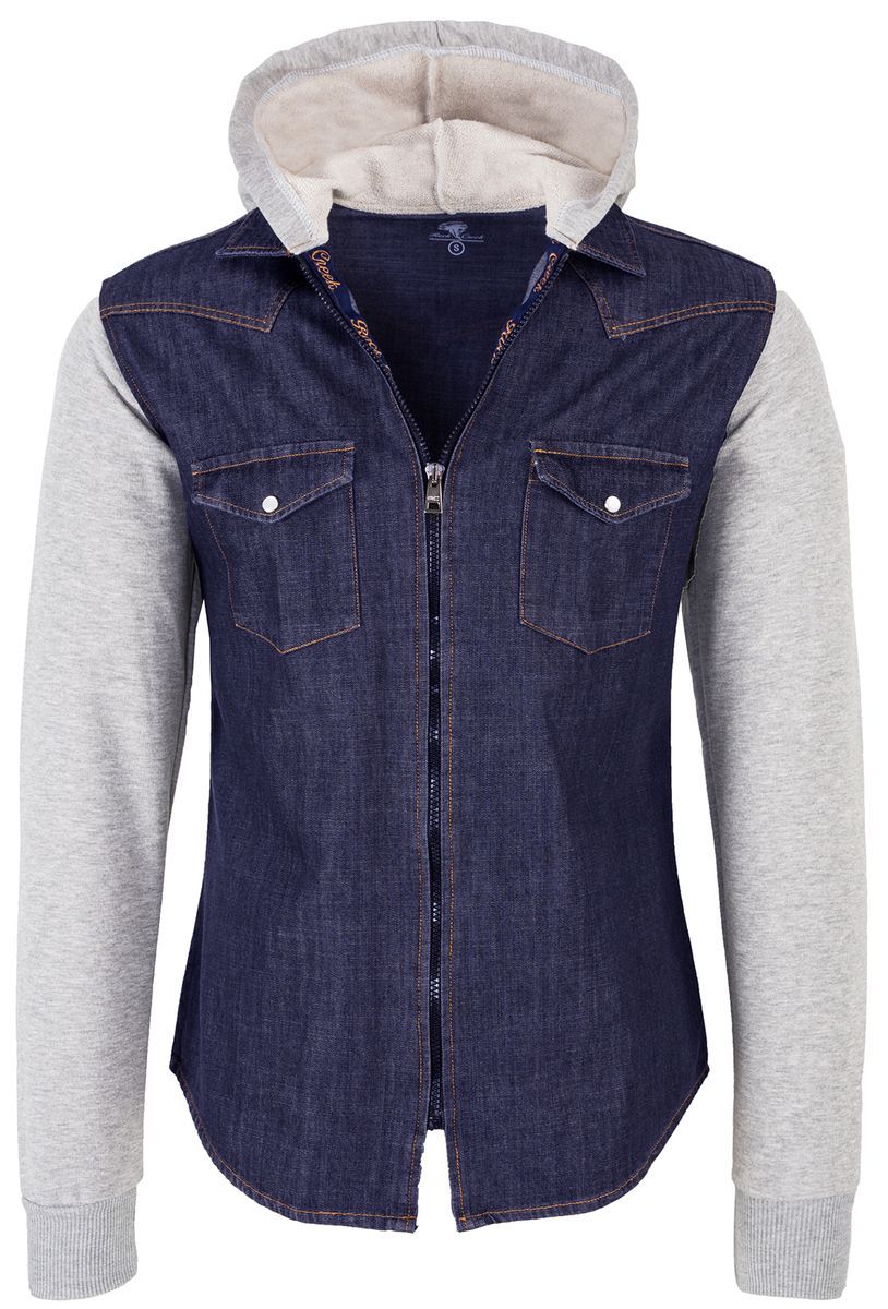 Jeanshemdjacke mit Jersey-Kapuze