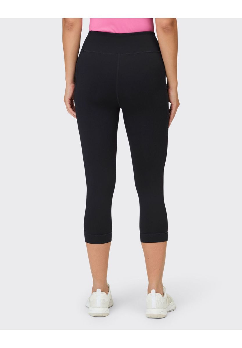 Schwarze, hochtaillierte, kurze Leggings