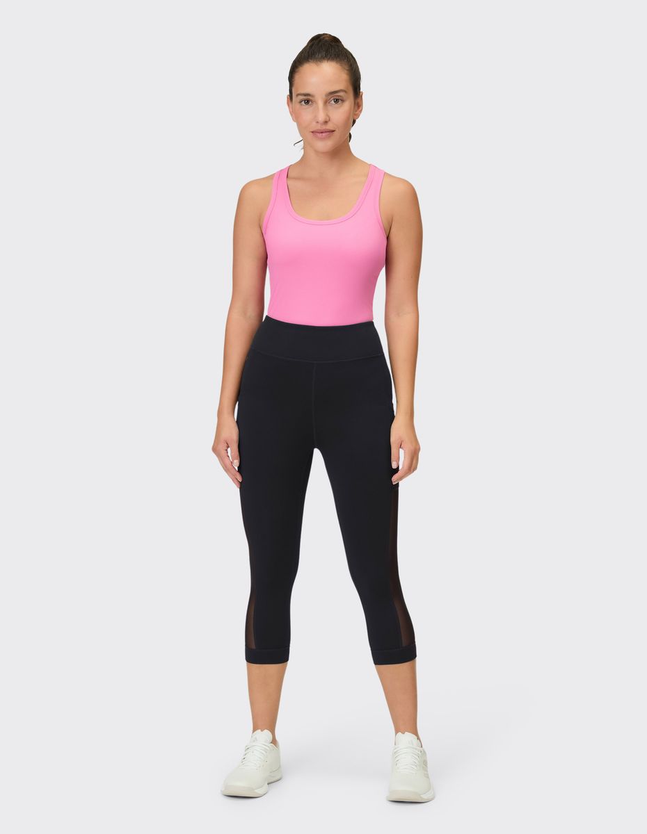Schwarze, hochtaillierte, kurze Leggings