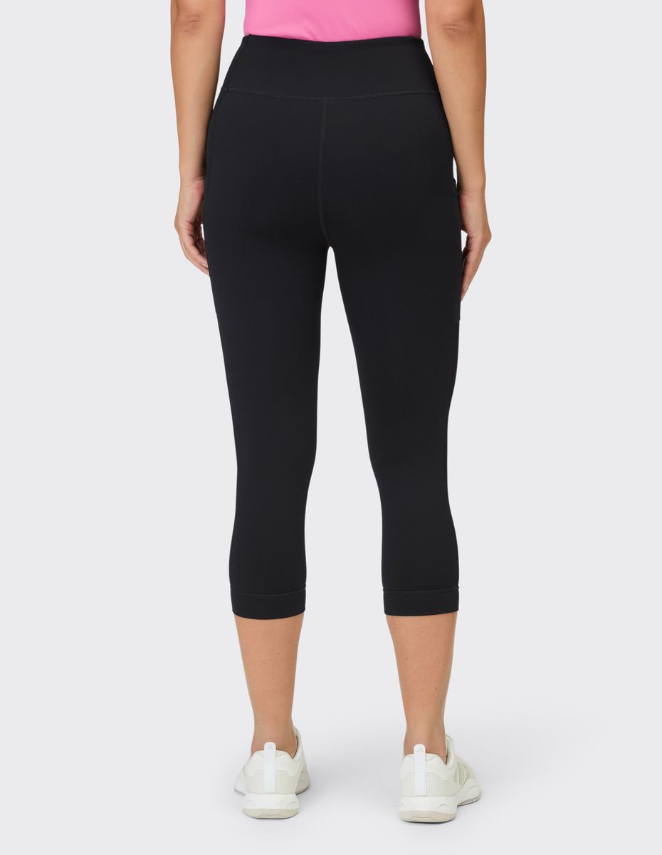 Schwarze, hochtaillierte, kurze Leggings