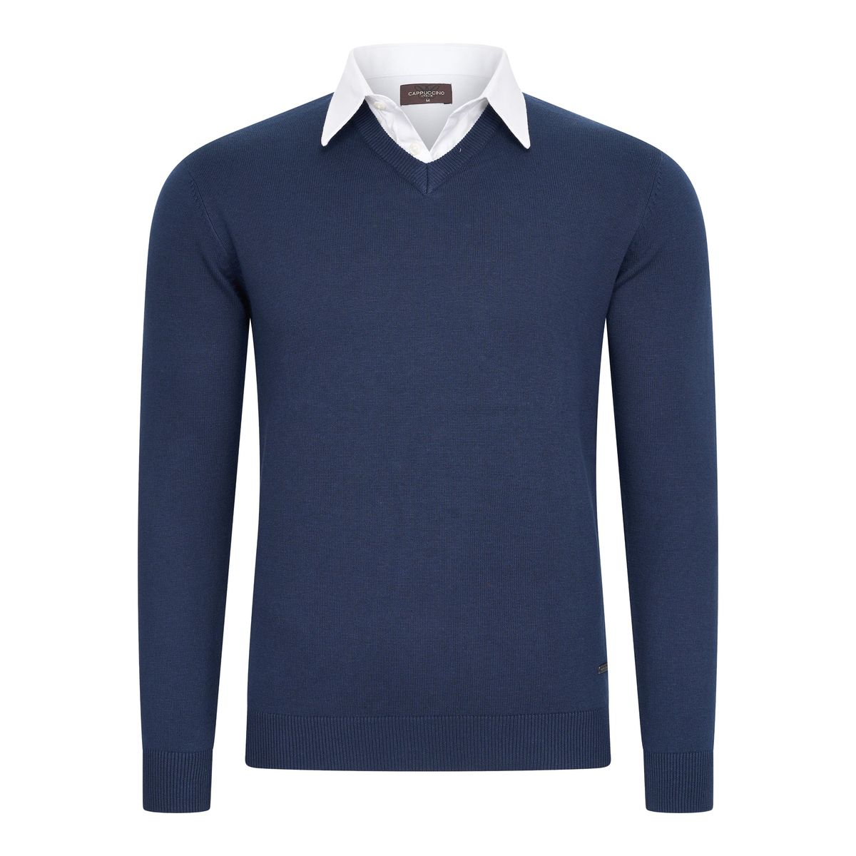 Marineblauer V-Ausschnitt Pullover mit Kragen