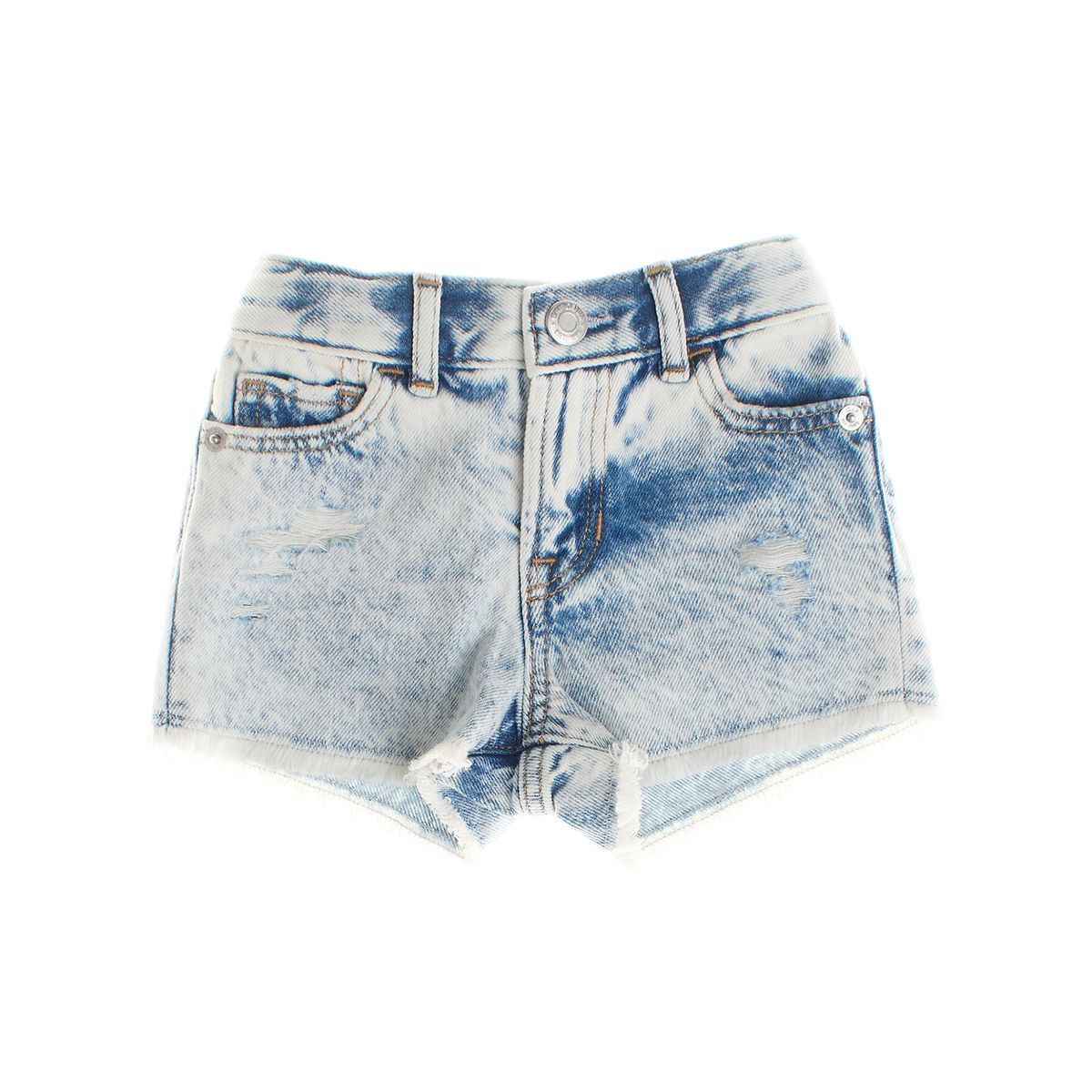 Jeansshorts mit Acid-Waschung und Fransen