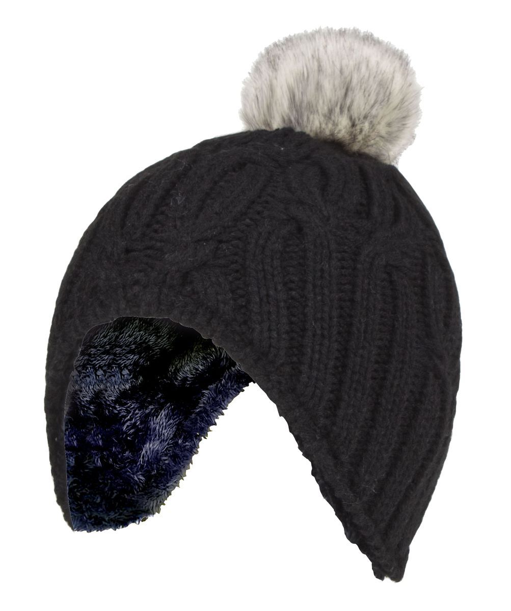 Wärmehalter - Mädchen Kabel gestrickt Beanie-Mütze mit Pom Pom Bommel für Winter | warme thermisch isolierte Mütze - Cloud Grey