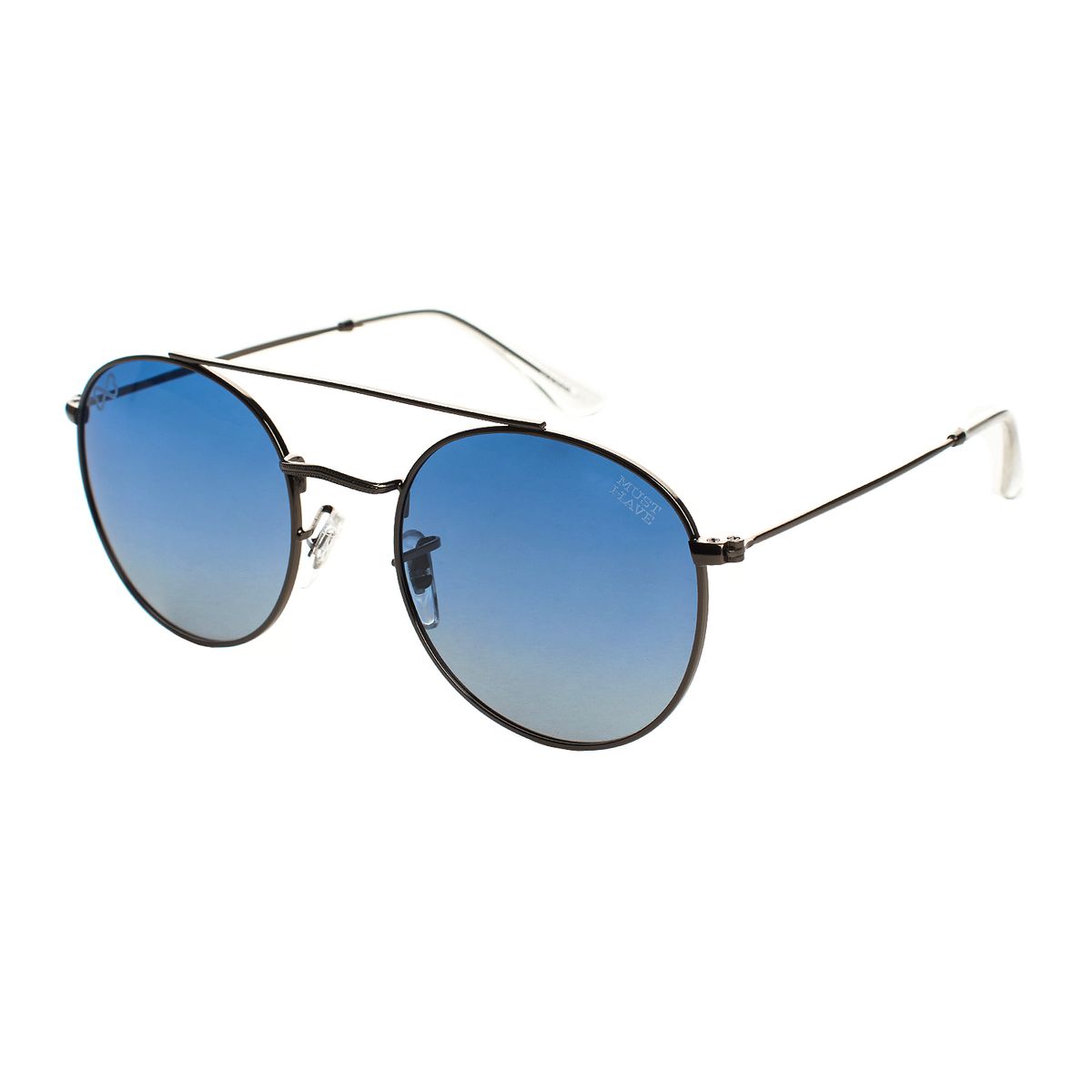 Runde Sonnenbrille mit polarisierten blauen Gläsern