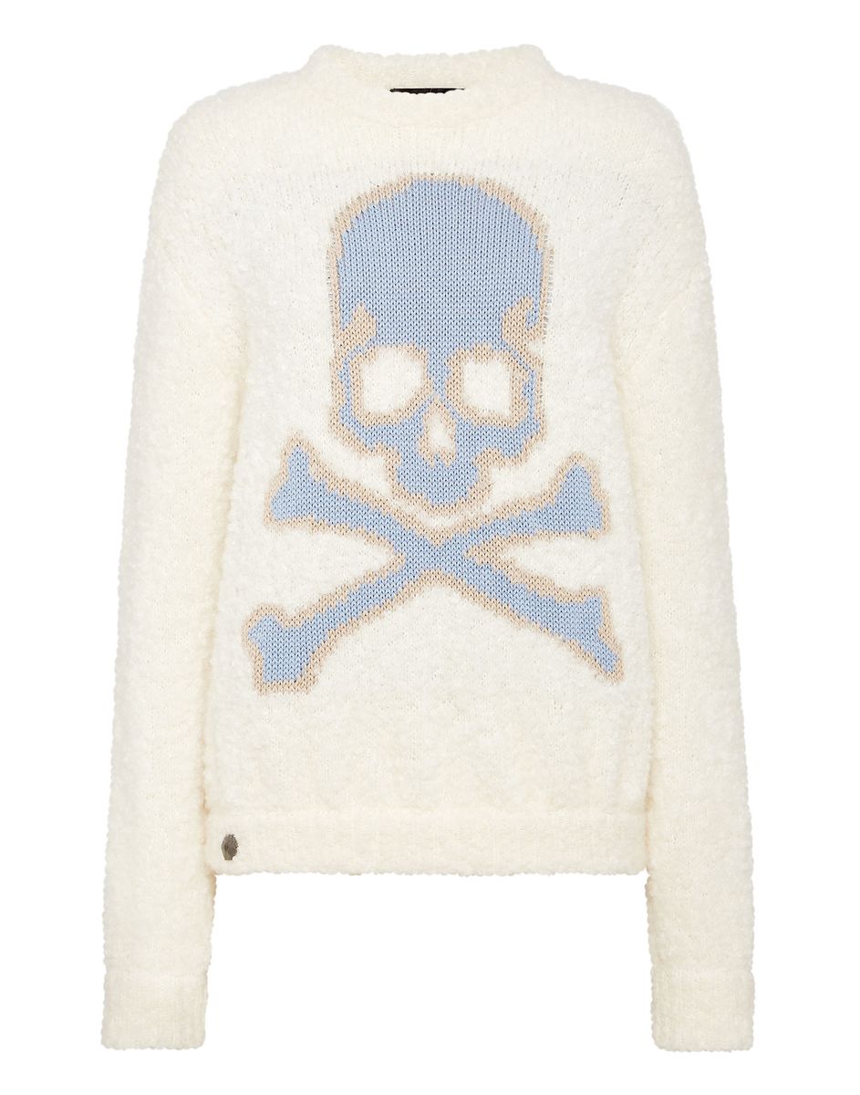 Bouclé-Strickpullover mit Skull and Bones