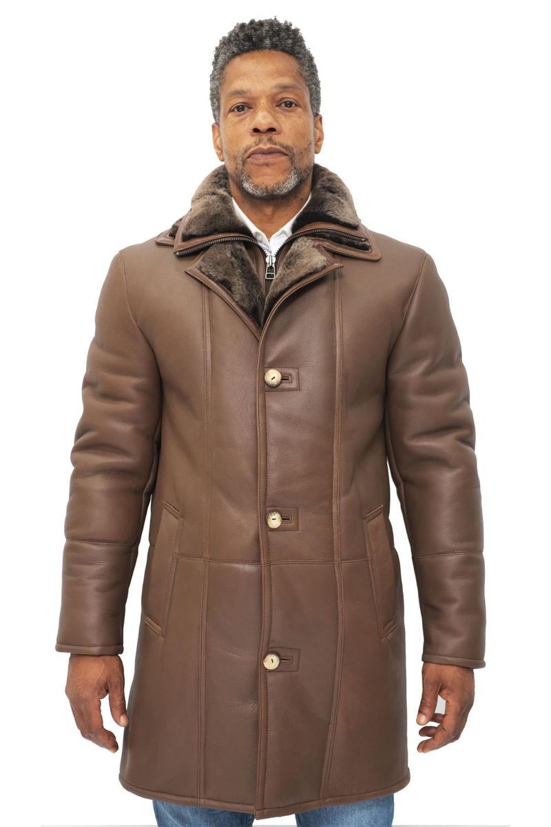 Herren Shearling Leder Trenchcoat