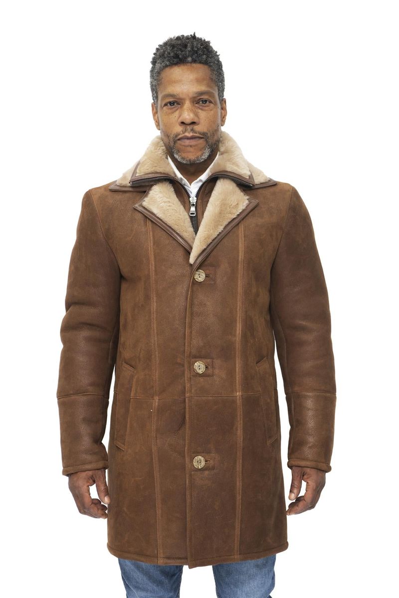 Herren Shearling Leder Trenchcoat