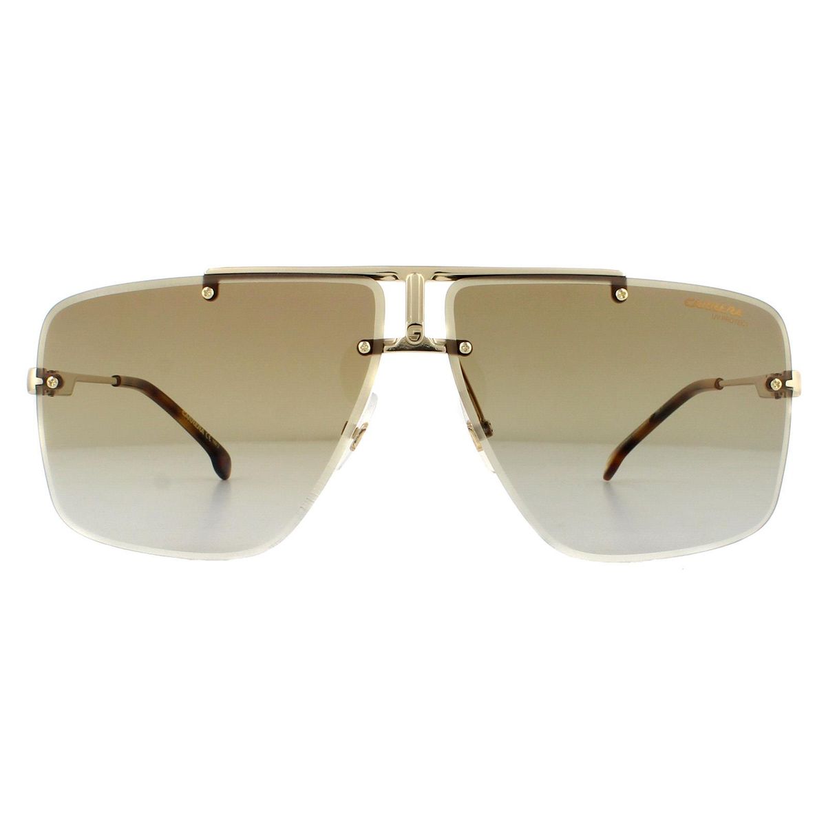 Moderne Shield-Sonnenbrille mit goldenem Rahmen