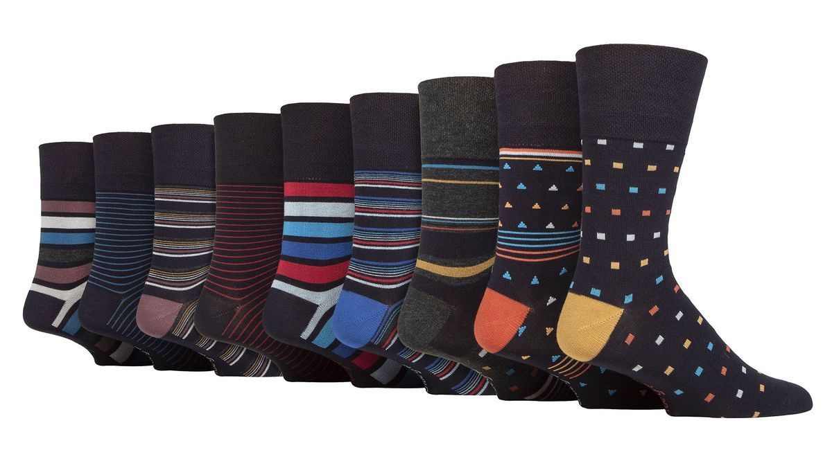 9 Pack Herren Bambus-Socken | Gentle Grip | Extra Wide Loose Top nicht elastische Socken - SOMRM070809