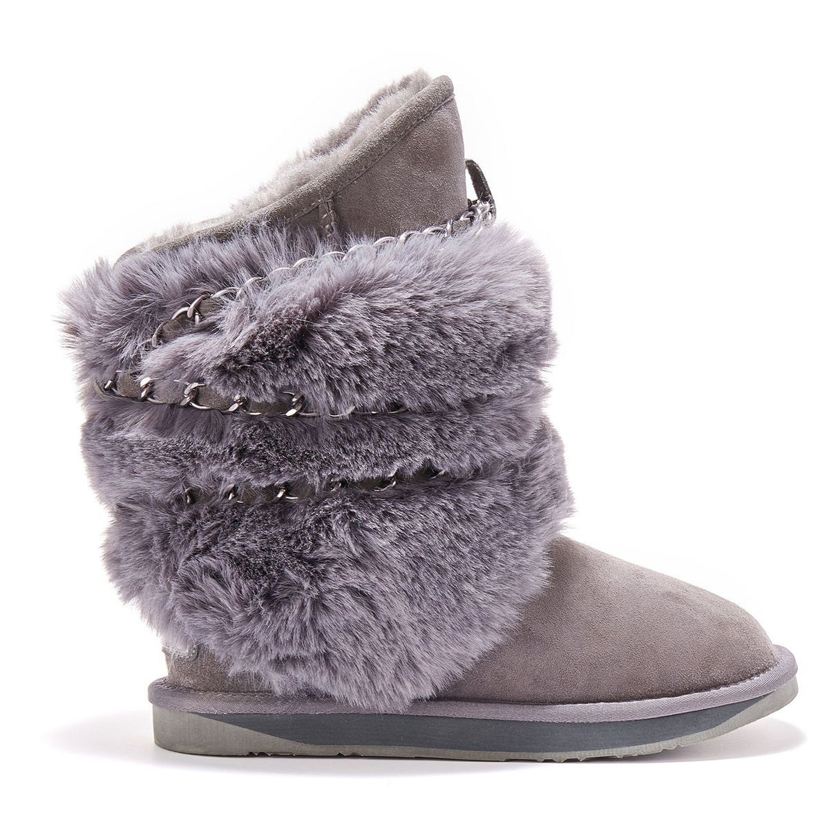Grau Winterstiefel mit Kunstfellbesatz