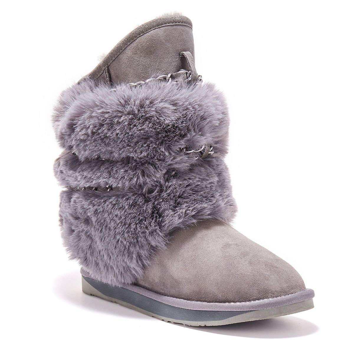 Mit Webpelz besetzte Ketten-Stiefel