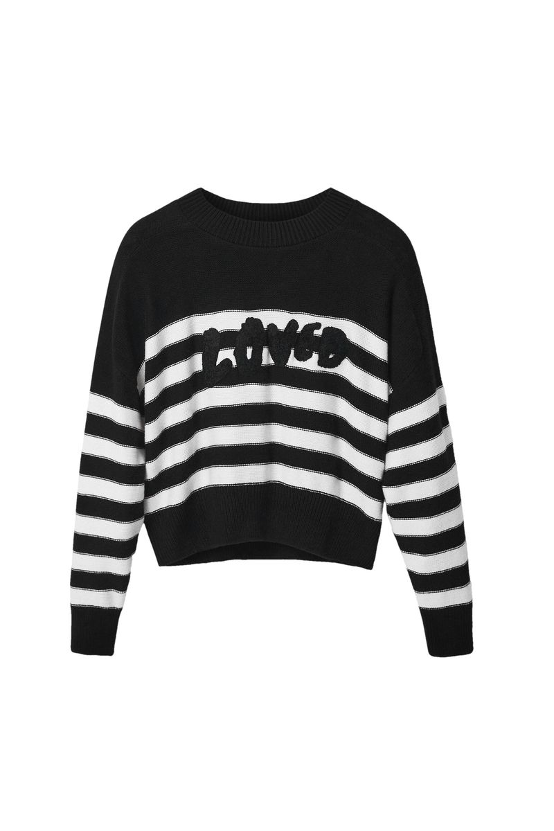 Gestreifter Strickpullover mit Textdetail