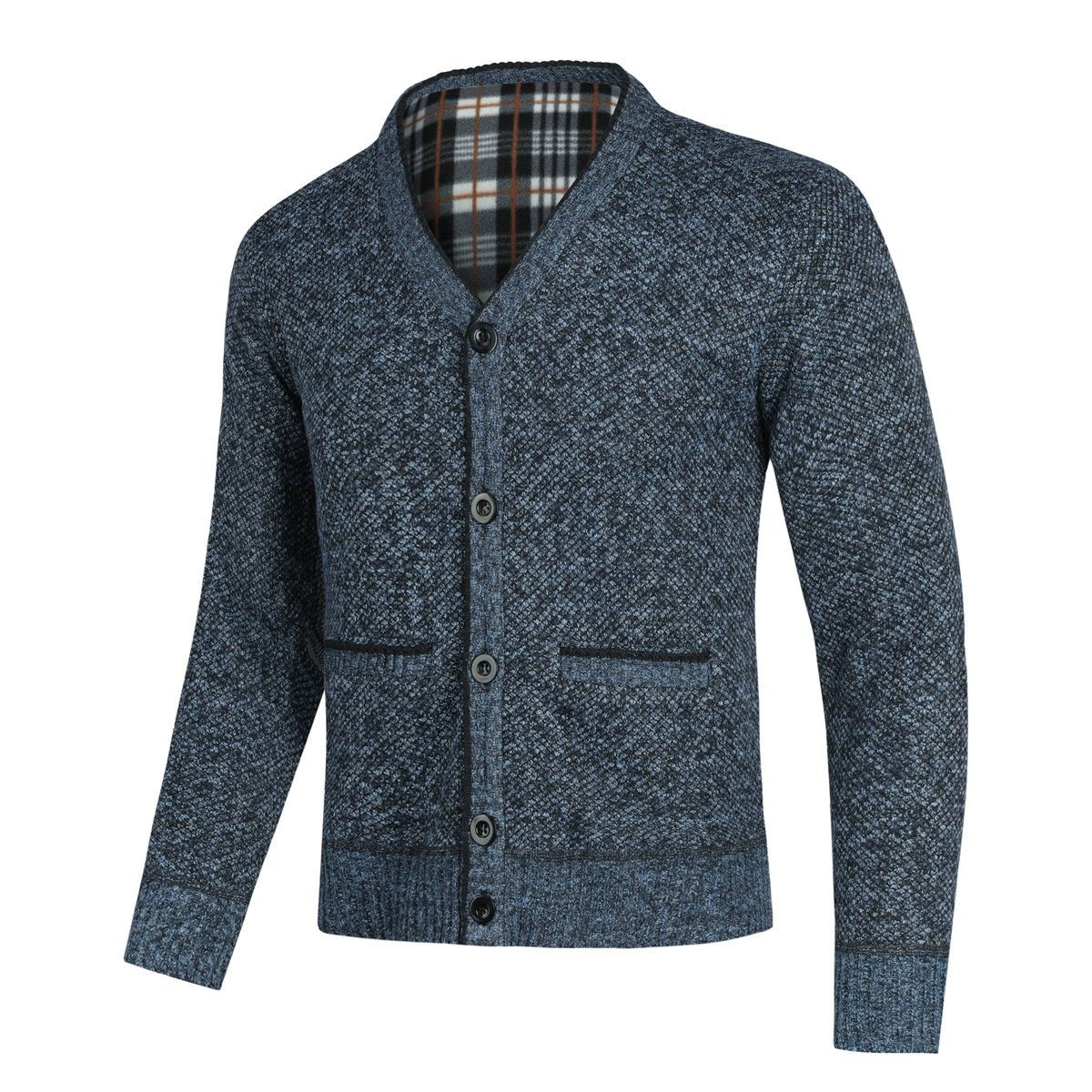 Klassische Strickjacke mit Karo-Innenfutter