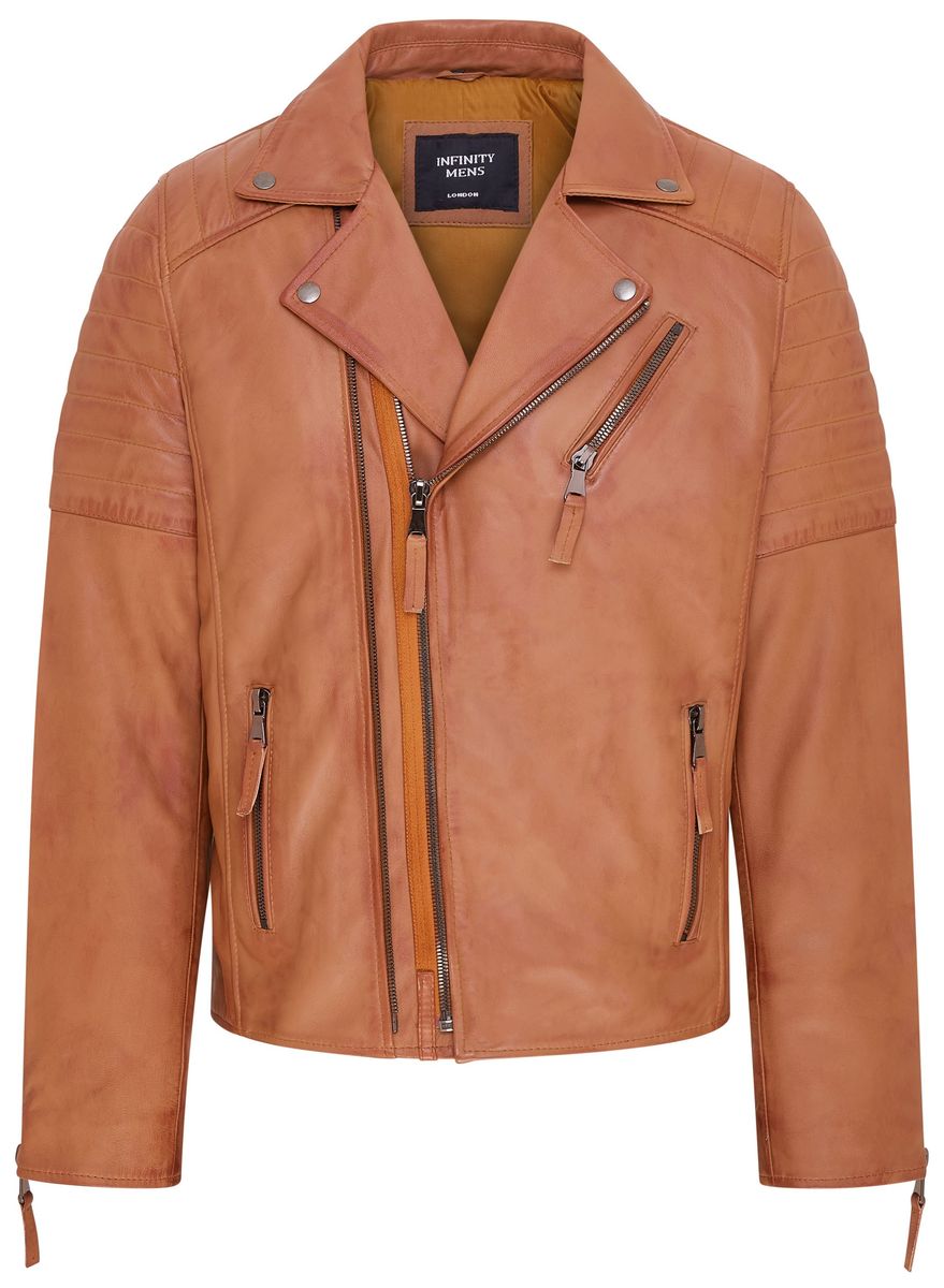 Hellbraune Brando Leder Bikerjacke