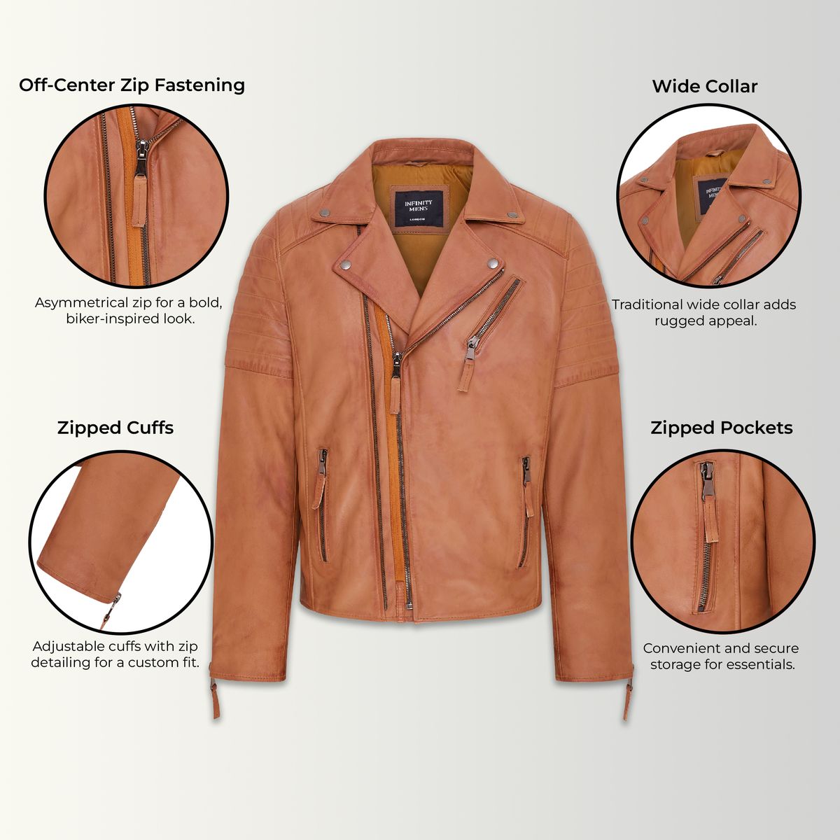Biker-Lederjacke mit Doppelreißverschluss