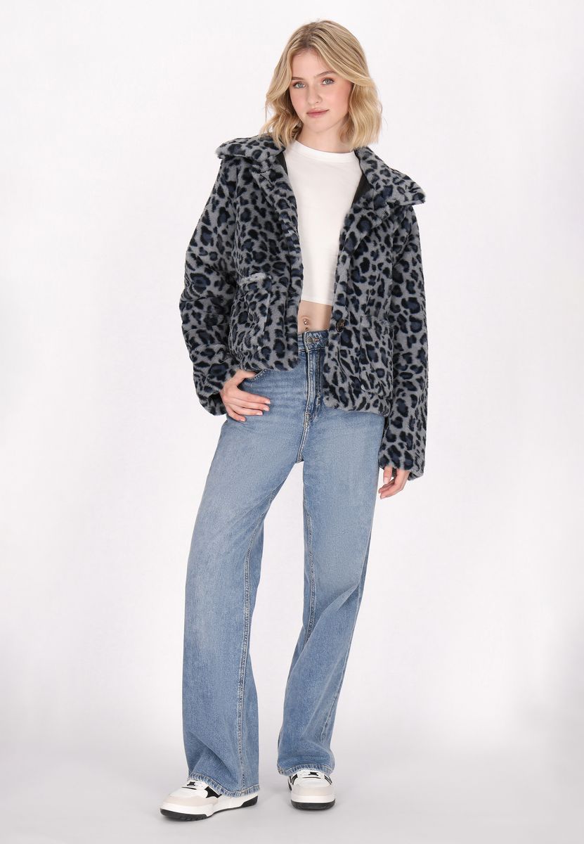 Auffällige Kunstpelzjacke mit Leopardenmuster