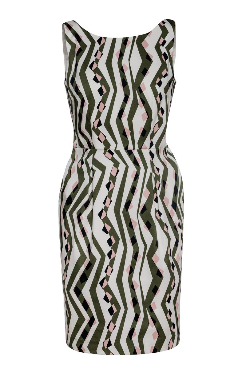 Ärmelloses Tulpenkleid mit geometrischem Druck