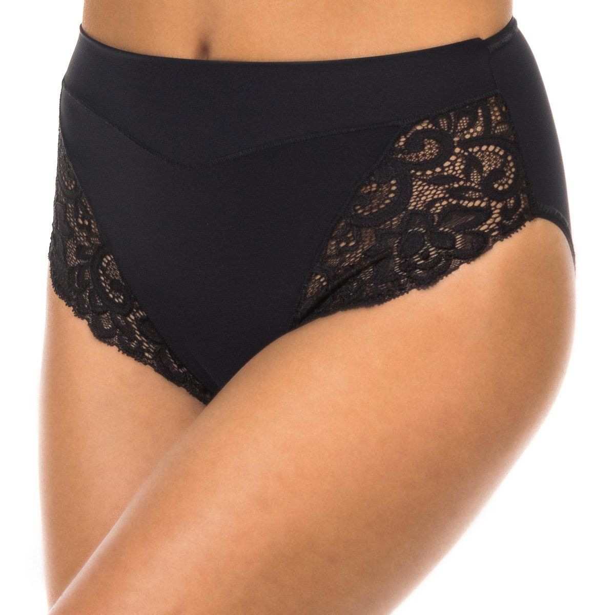 Schwarze, hoch taillierte Spitzenslips