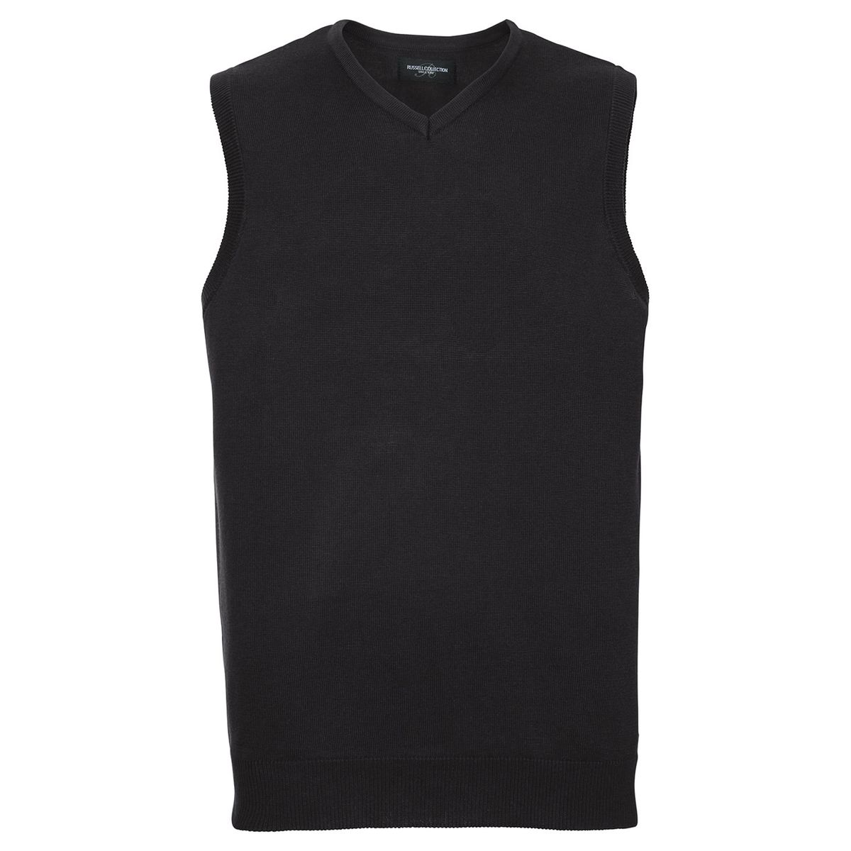 Russell Collection - Sweatshirt V-Ausschnitt für Herren Ärmellos (Schwarz)