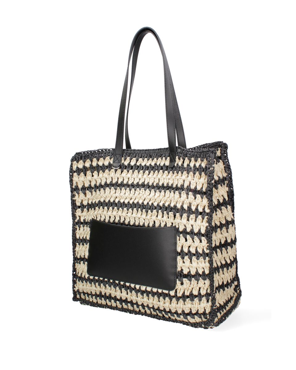 Geflochtener Stroh-Shopper mit Ledertasche