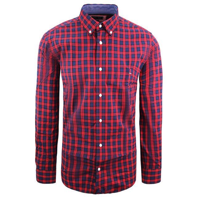 Rot und Marineblau kariertes Oxford-Hemd