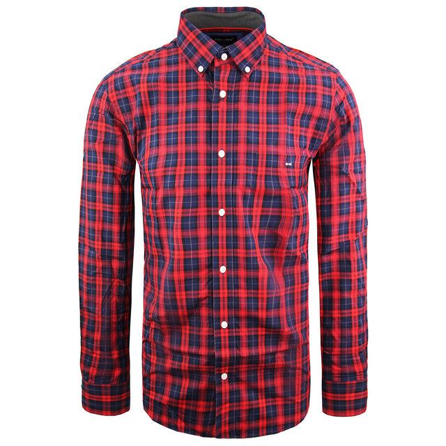 Rot und Marineblau kariertes Oxford-Hemd