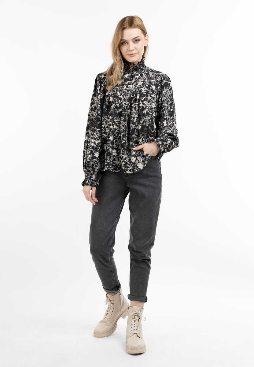 Luftige Blumenbluse mit Smok-Kragen