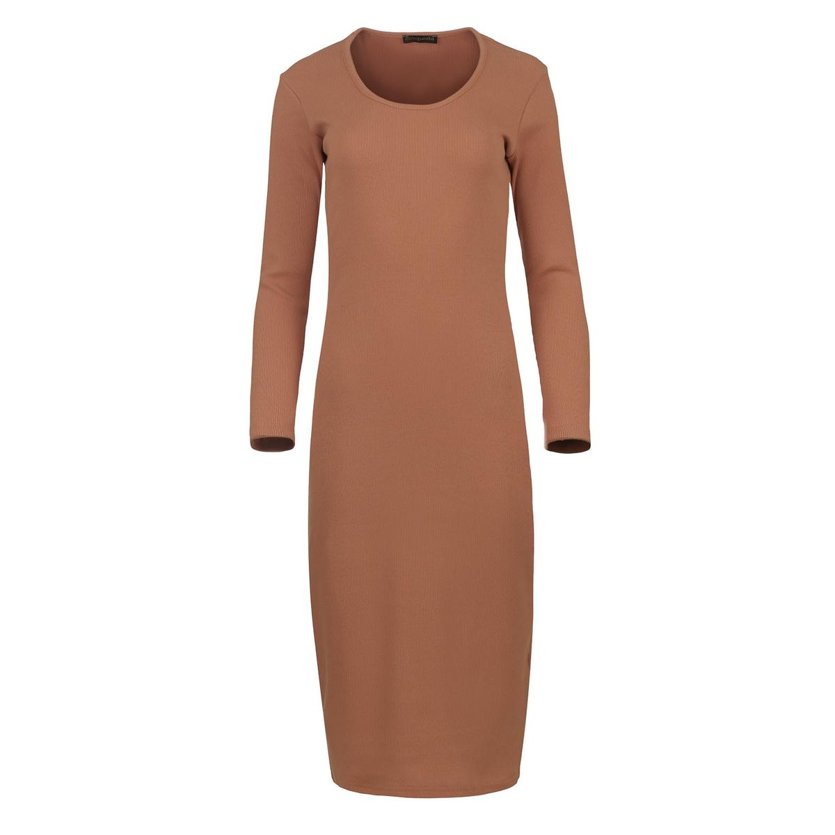 Geripptes Strick-Midikleid mit Ärmeln