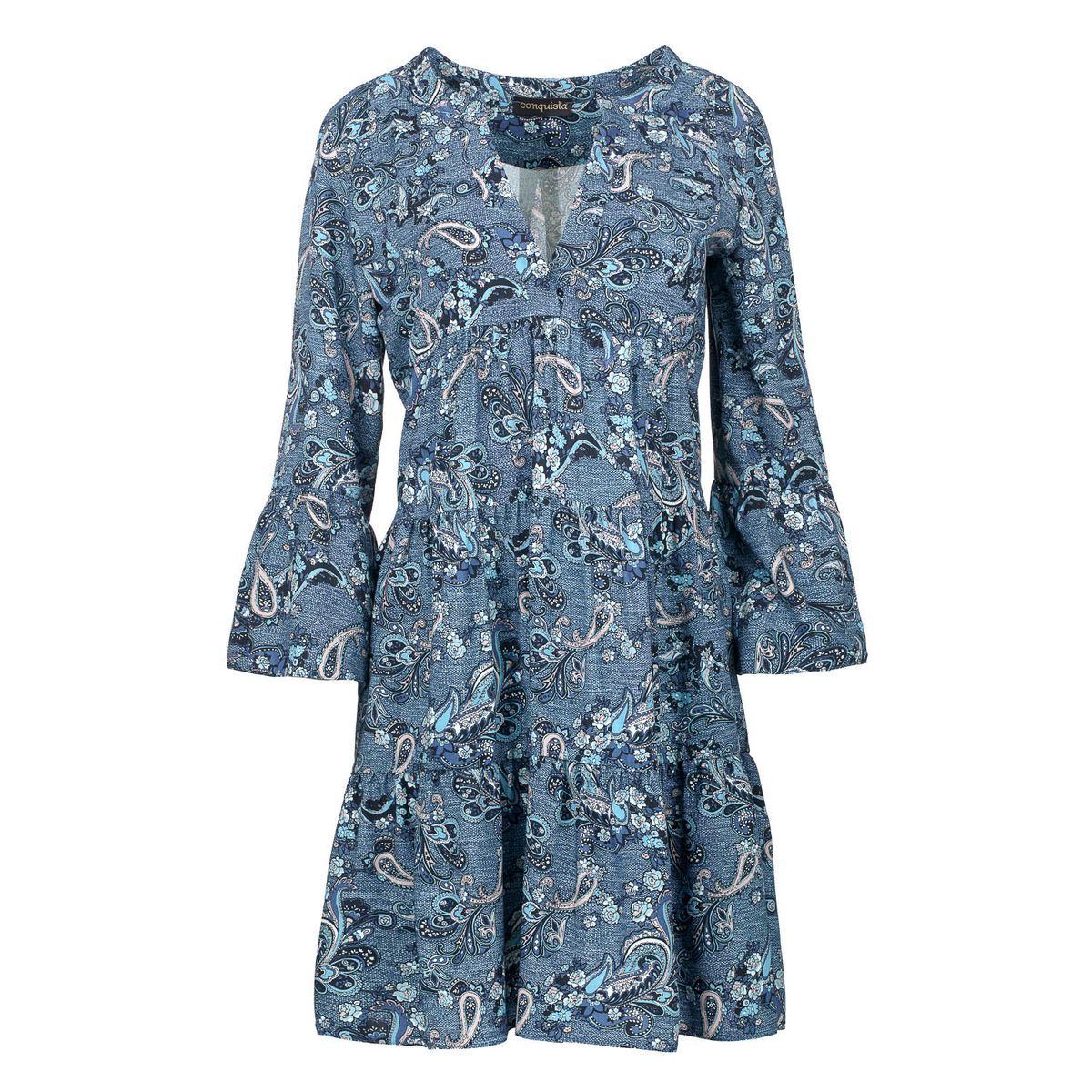 Blaues Paisley-Kleid mit Stufen