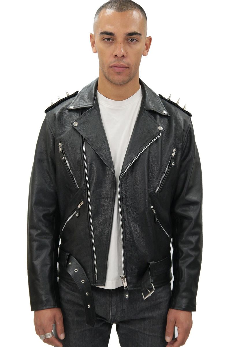 Leder-Bikerjacke mit Spikes