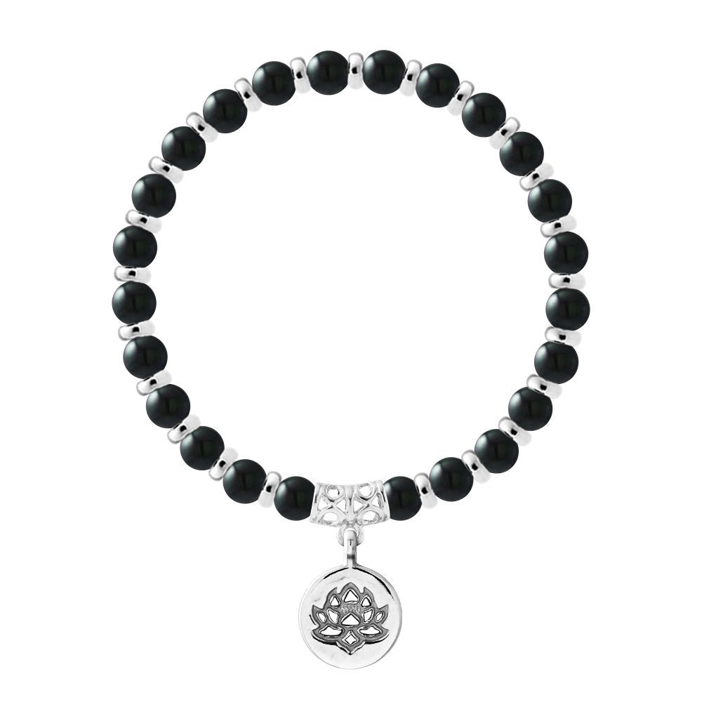 Onyx-Perlenarmband mit Lotus-Anhänger